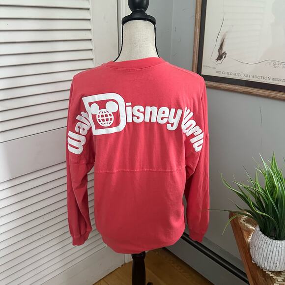 WALT DISNEY WORLD Womens Spirit Jersey XS Coral Pink Back Spell Out Long Sleeve - Picture 2 of 13